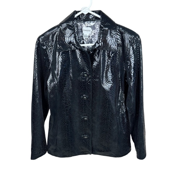 Chico's Jackets & Blazers - Chico’s Genuine Leather Black Snakeskin Embossed Jacket Size 1 (M/L)